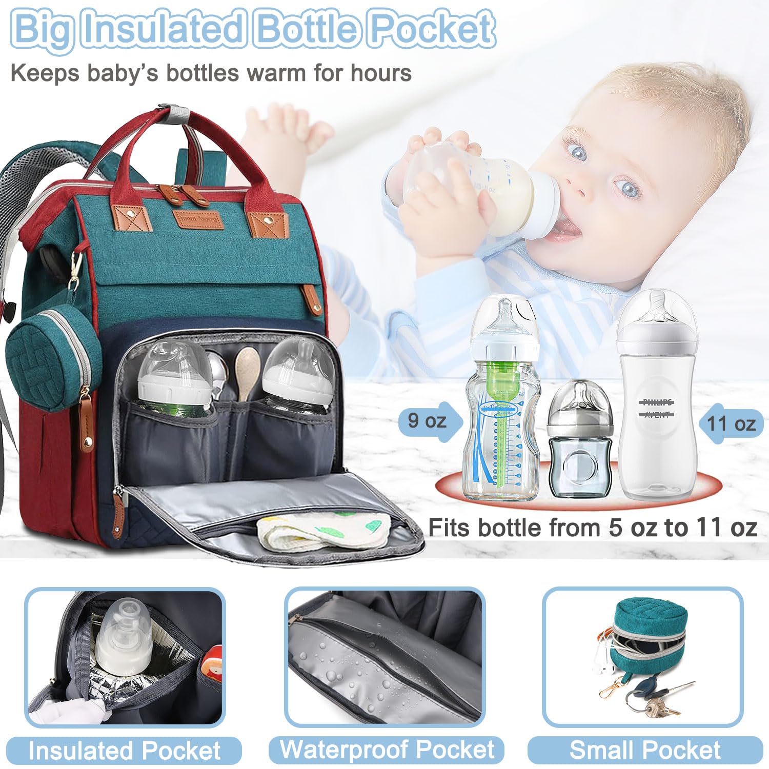 SHITIESHOU diaper bag backpack pocket-organization feature keeps items sorted and easy to find.