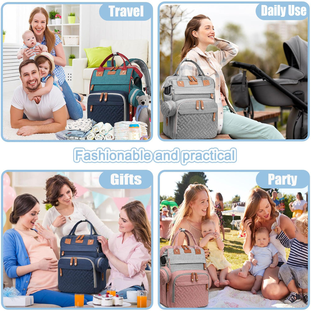 SHITIESHOU diaper bag backpack stroller-straps allow hands-free strolling.