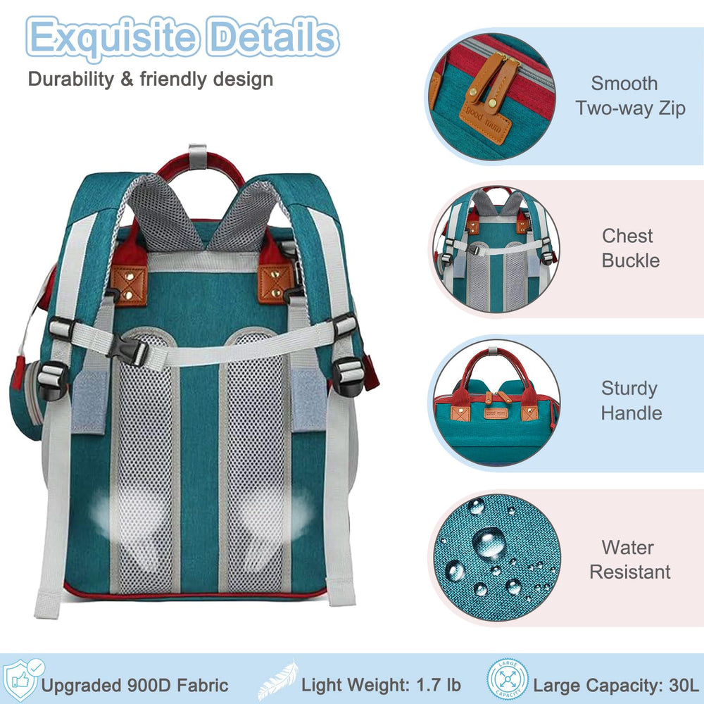 SHITIESHOU diaper bag backpack USB port enables easy phone charging.