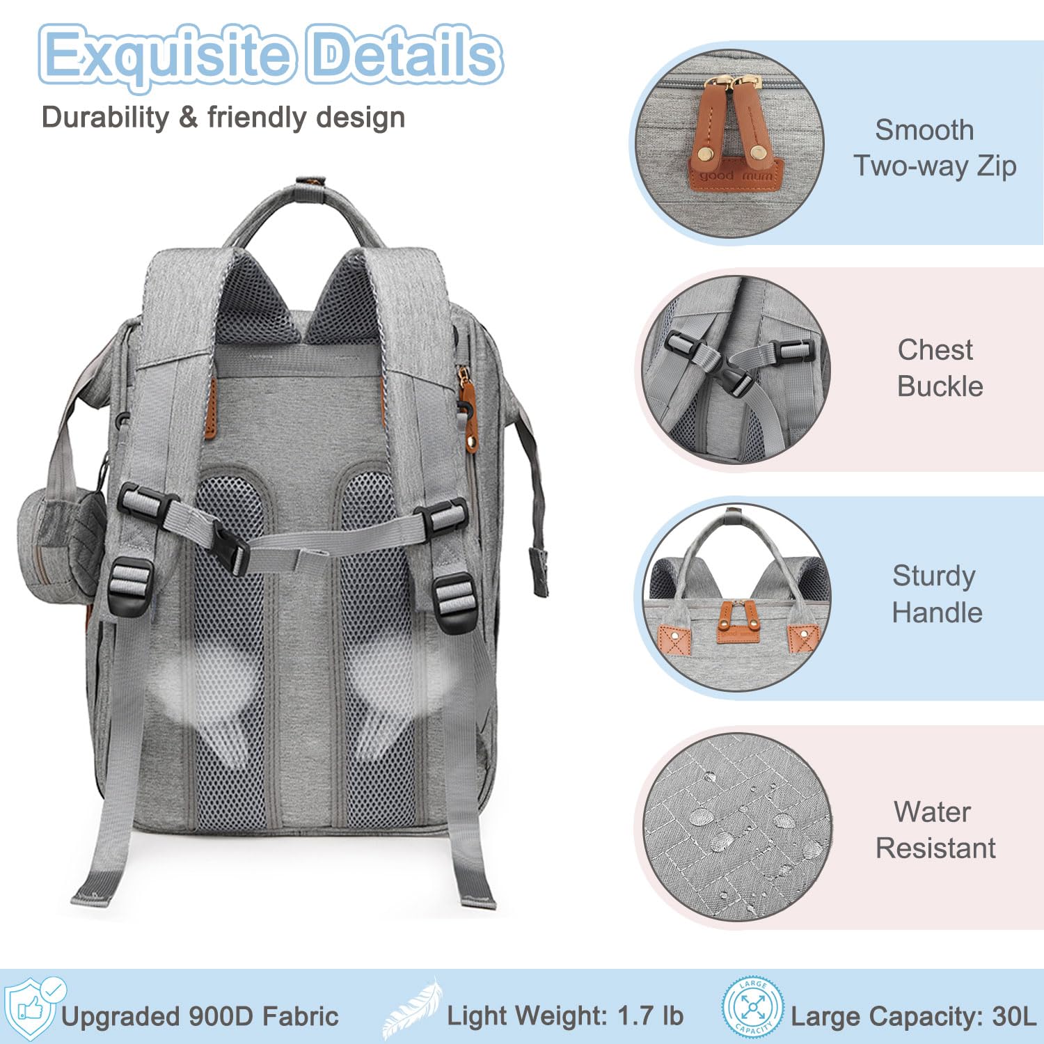 SHITIESHOU diaper bag ergonomic back panel supports all-day comfort.