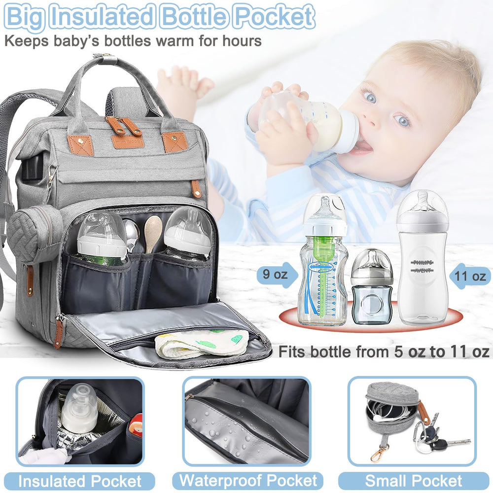 SHITIESHOU diaper bag insulated bottle pocket keeps drinks warm on the go.