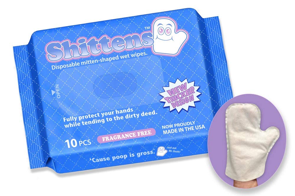 Shittens disposable mitten wipes for post-cleanup, keeping hands clean