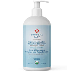 Shoosha unscented baby wash bottle demonstrates gentle cleansing for sensitive skin.