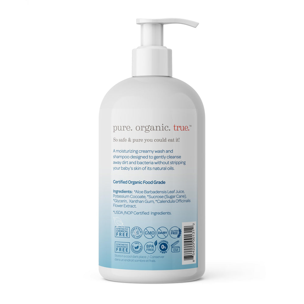 Shoosha foam closeup on baby wash shows creamy lather that is gentle.