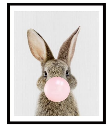 ShopHaven Bubble Gum Print Bunny 8x10 wall art enhances nursery decor with playful charm.