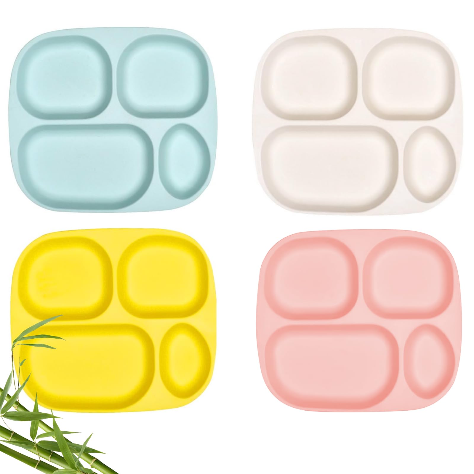 shopwithgreen bamboo divided plates front view highlighting kid-friendly, rounded edges for safe dining