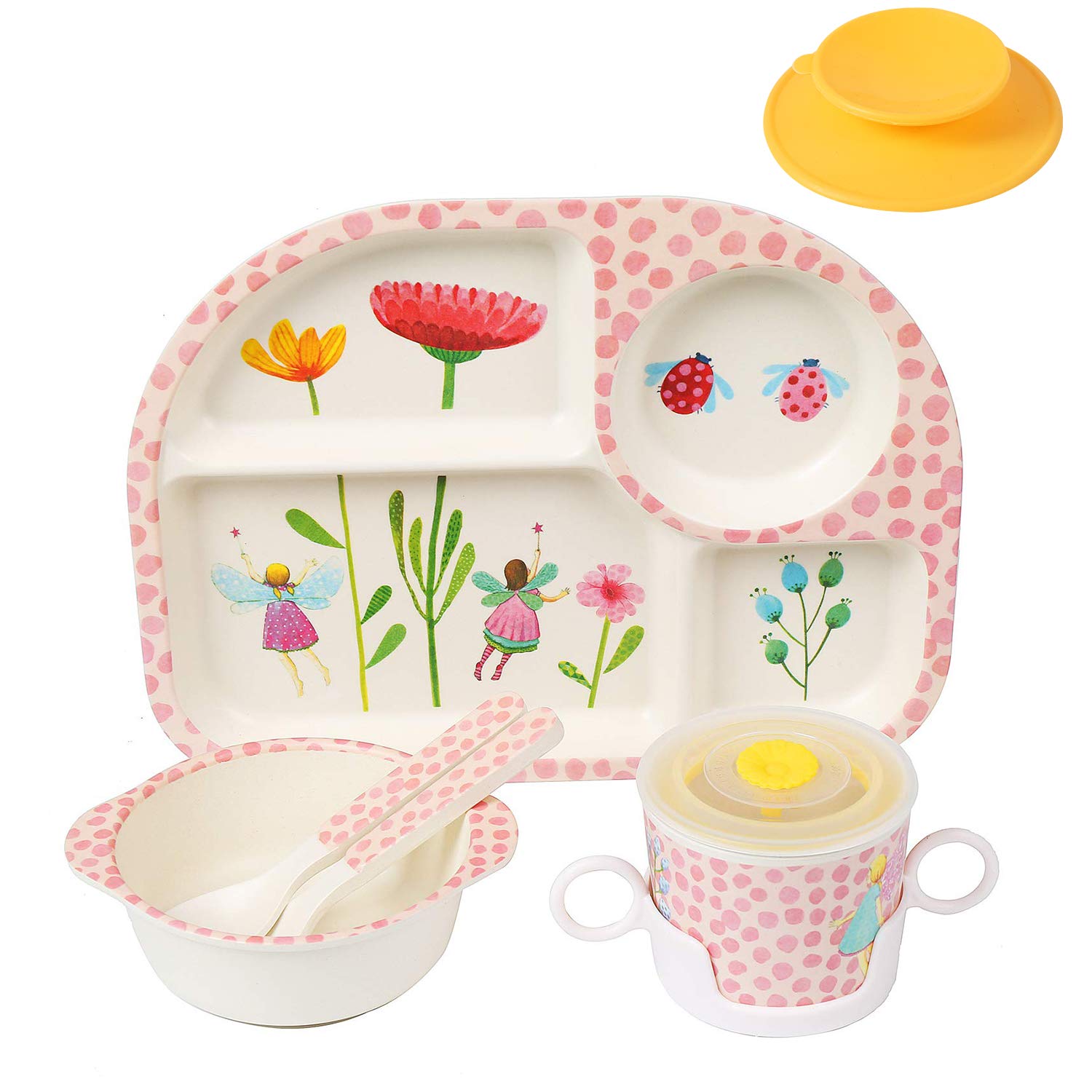 shopwithgreen bamboo kids dinnerware plate featuring durable material and playful cartoon art for kid-friendly meals