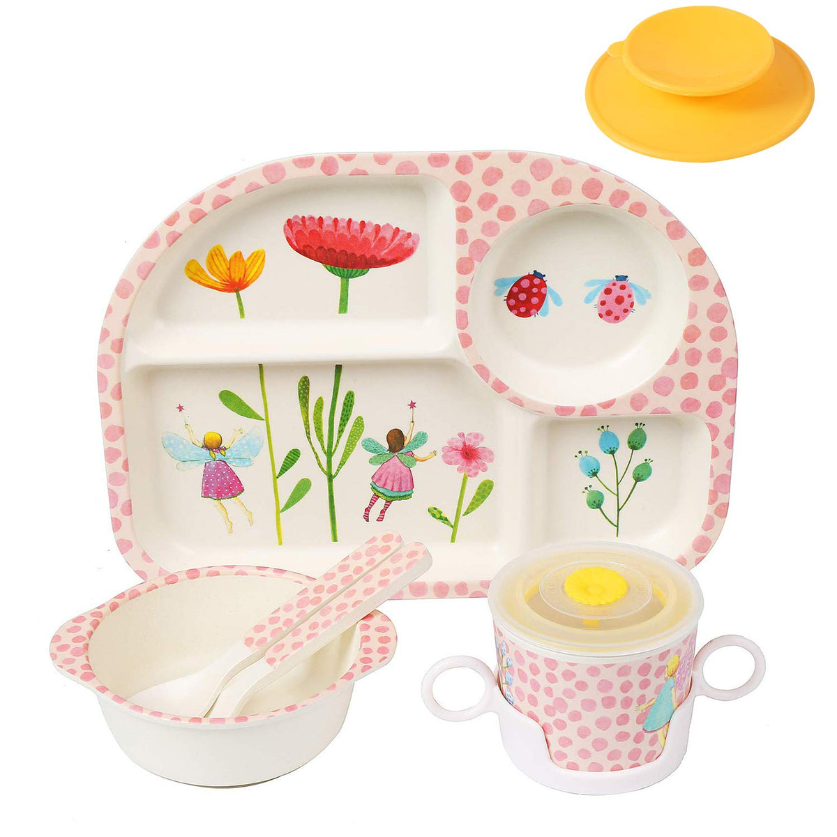 shopwithgreen bamboo kids dinnerware plate featuring durable material and playful cartoon art for kid-friendly meals