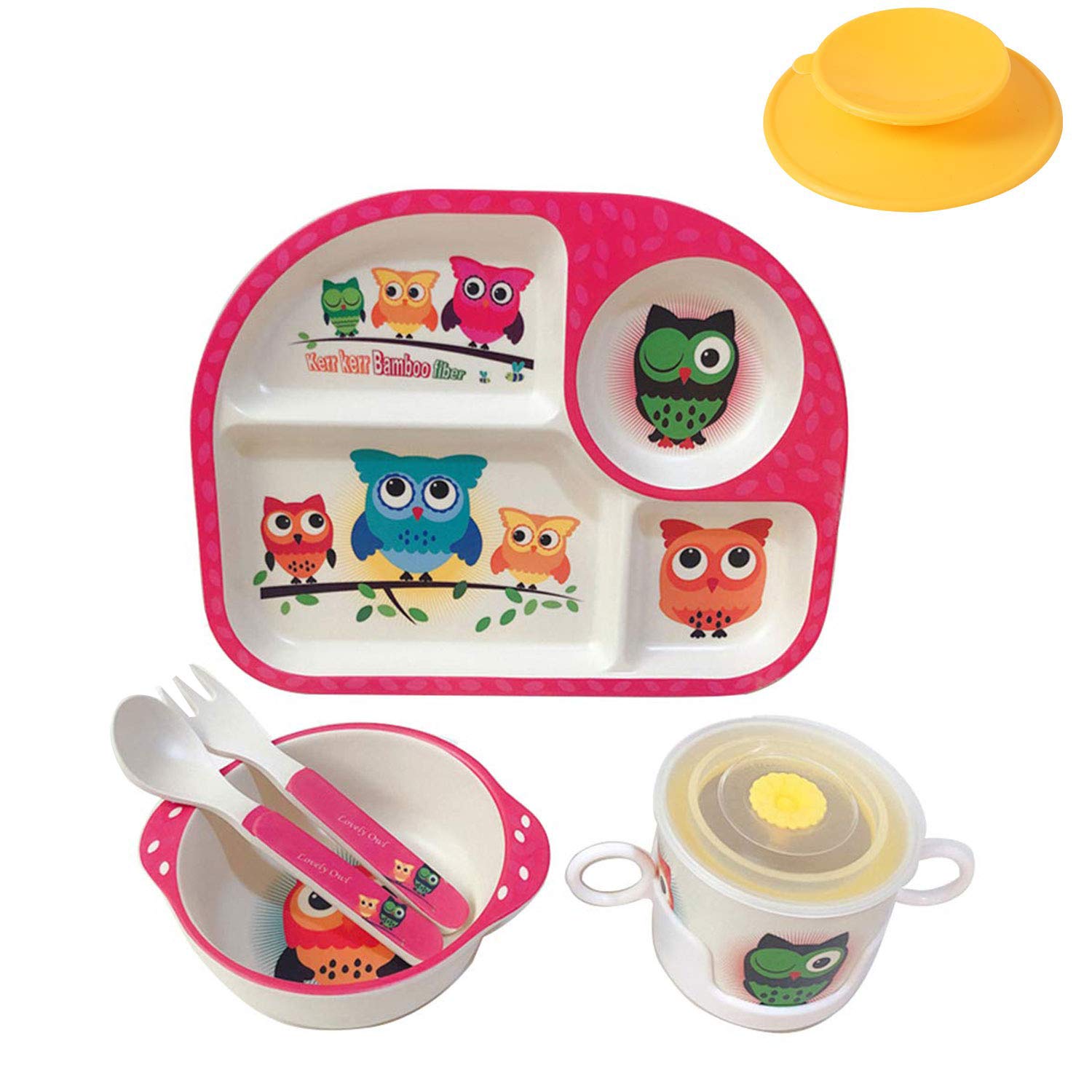 ShopWithGreen bamboo kids dinnerware plate with playful cartoons for meals