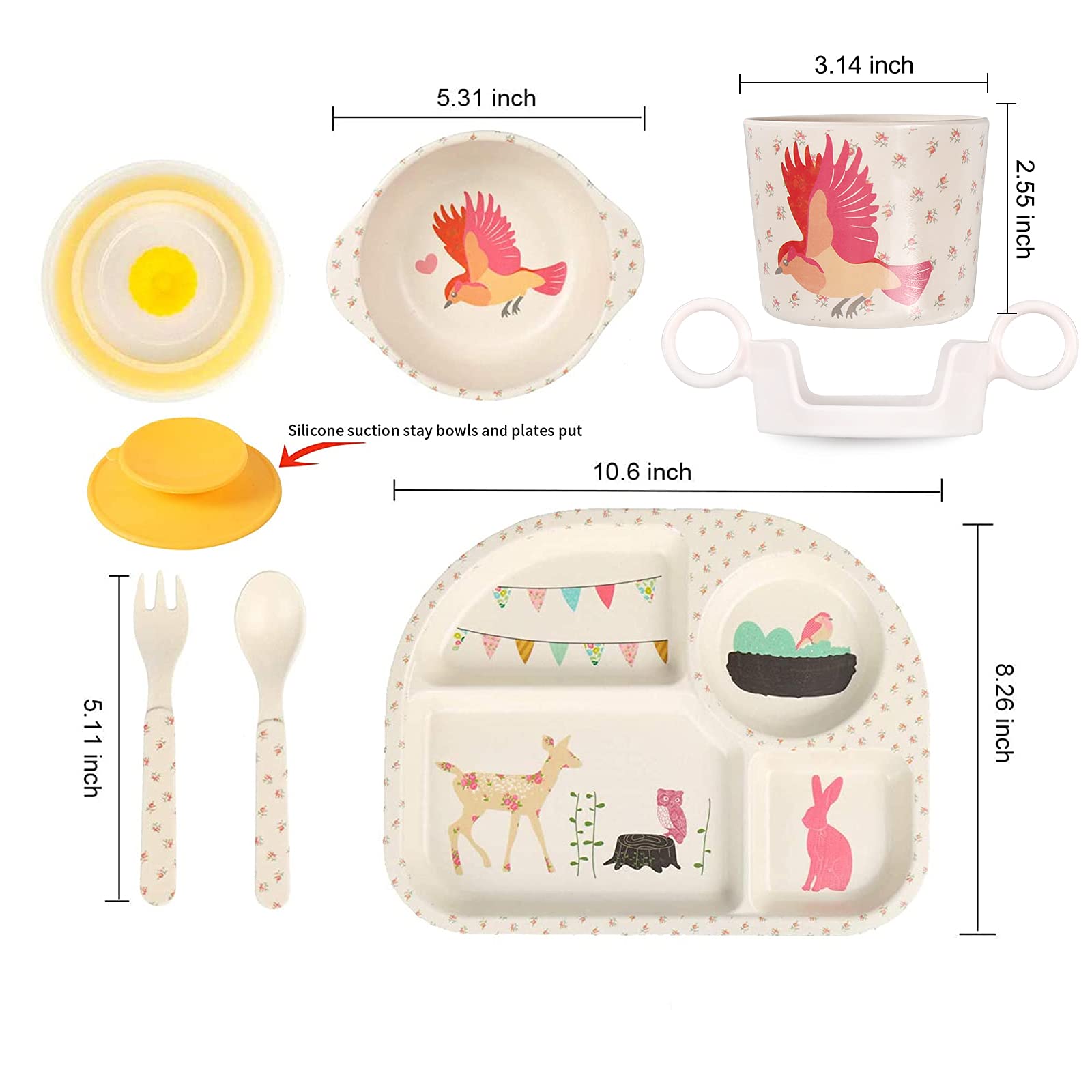 Shopwithgreen bamboo kids dinnerware bowl with cheerful cartoon design for toddlers