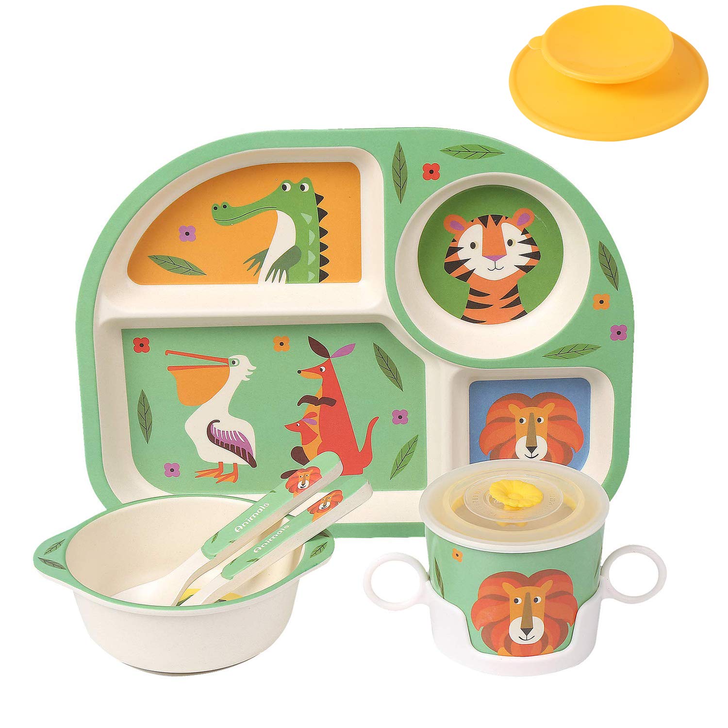shopwithgreen kids dinnerware plate shows BPA-free bamboo fiber for safe mealtime