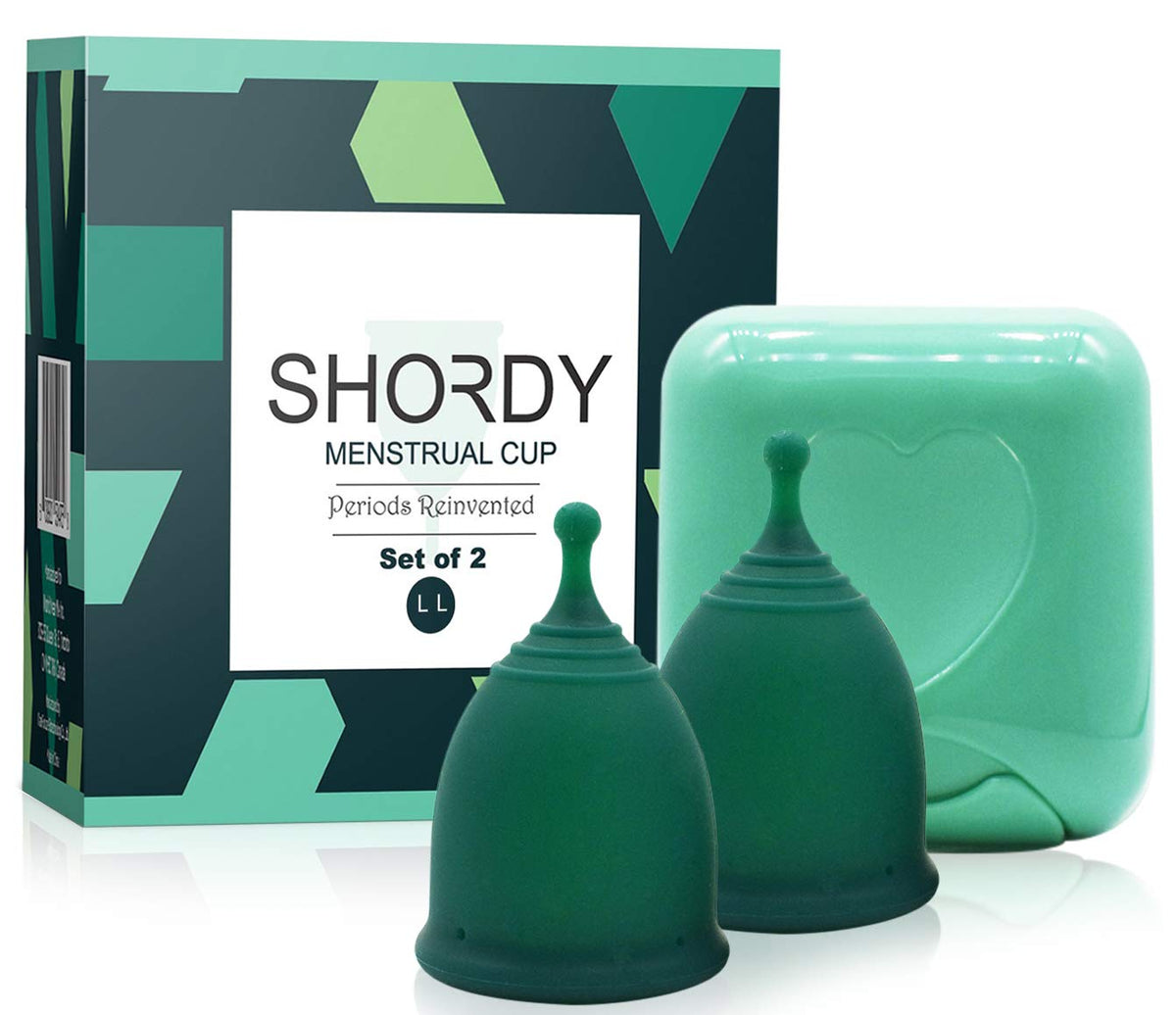 SHORDY large-capacity menstrual cup in a compact mini box ready for set use.