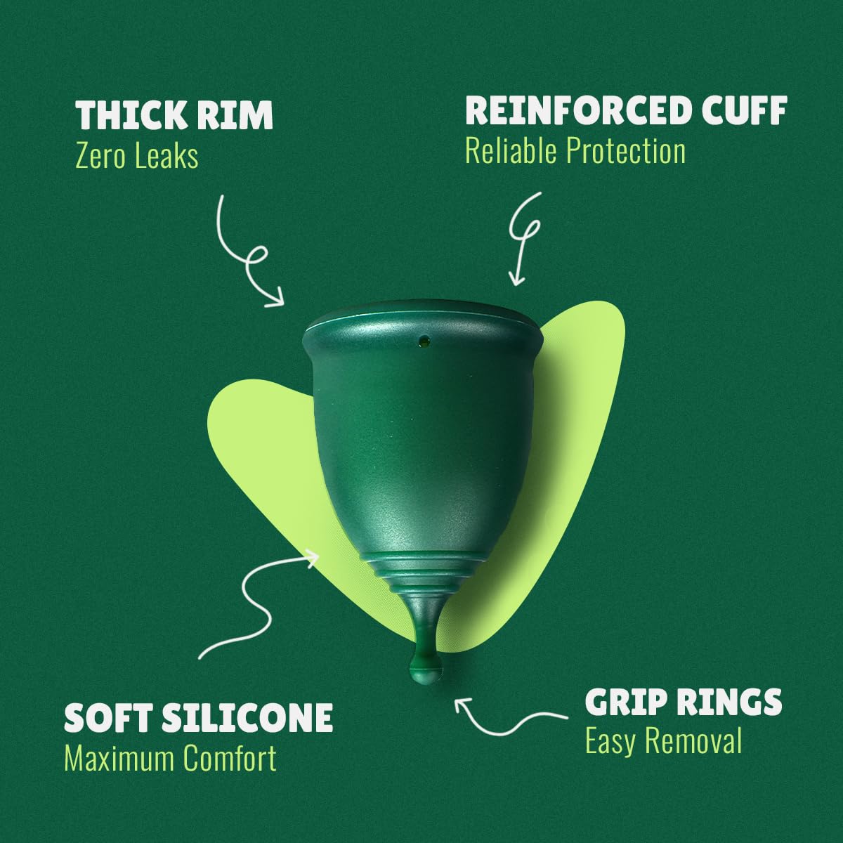 SHORDY large silicone cup – secure, leak-free protection for heavier flow.