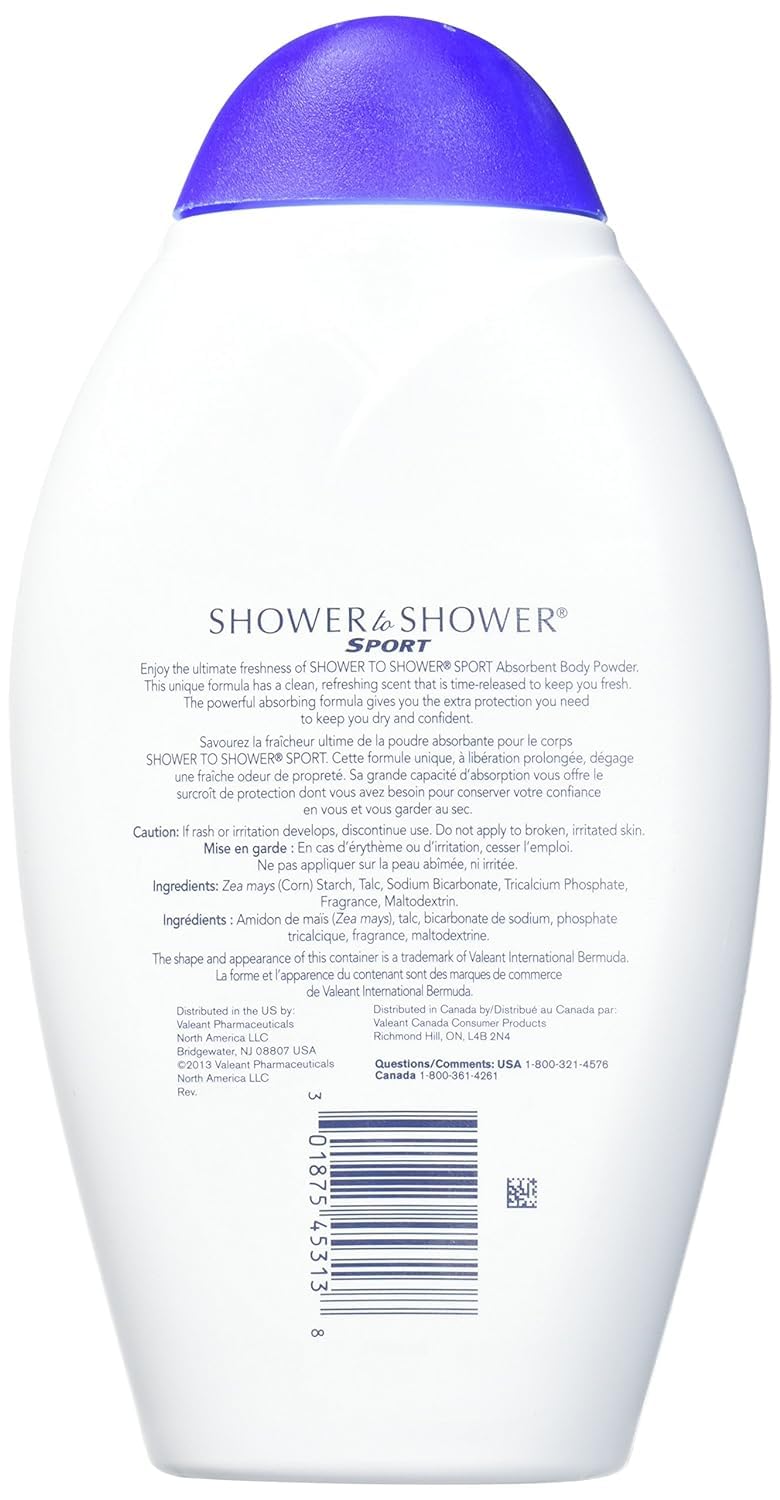 Shower To Shower Sport powder after-shower scene emphasizing quick refresh and dryness.