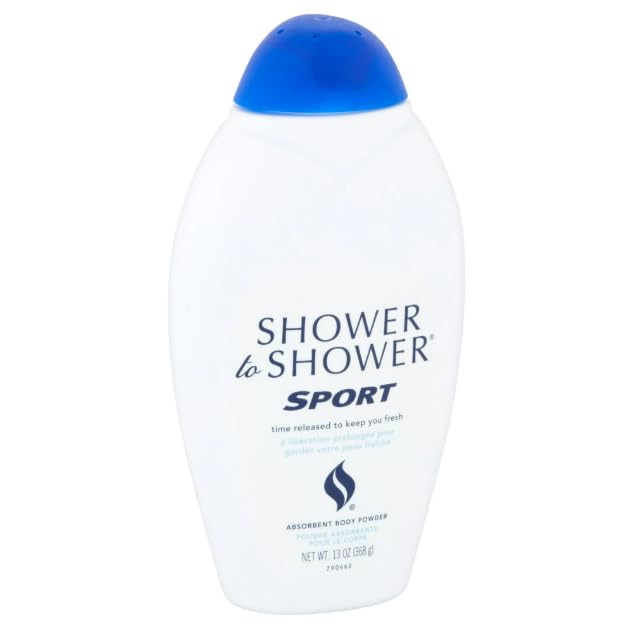 Shower To Shower Sport powder label close-up highlighting the sport scent for refreshed energy.
