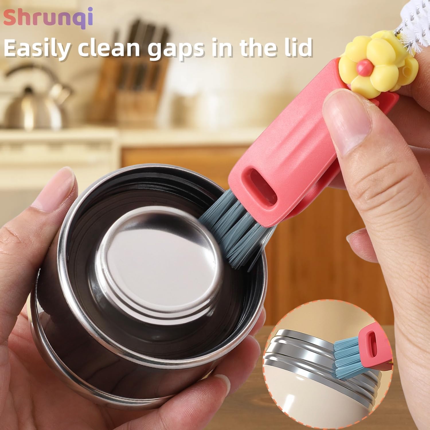Shrunqi gap brush clears narrow spaces between lids and containers.