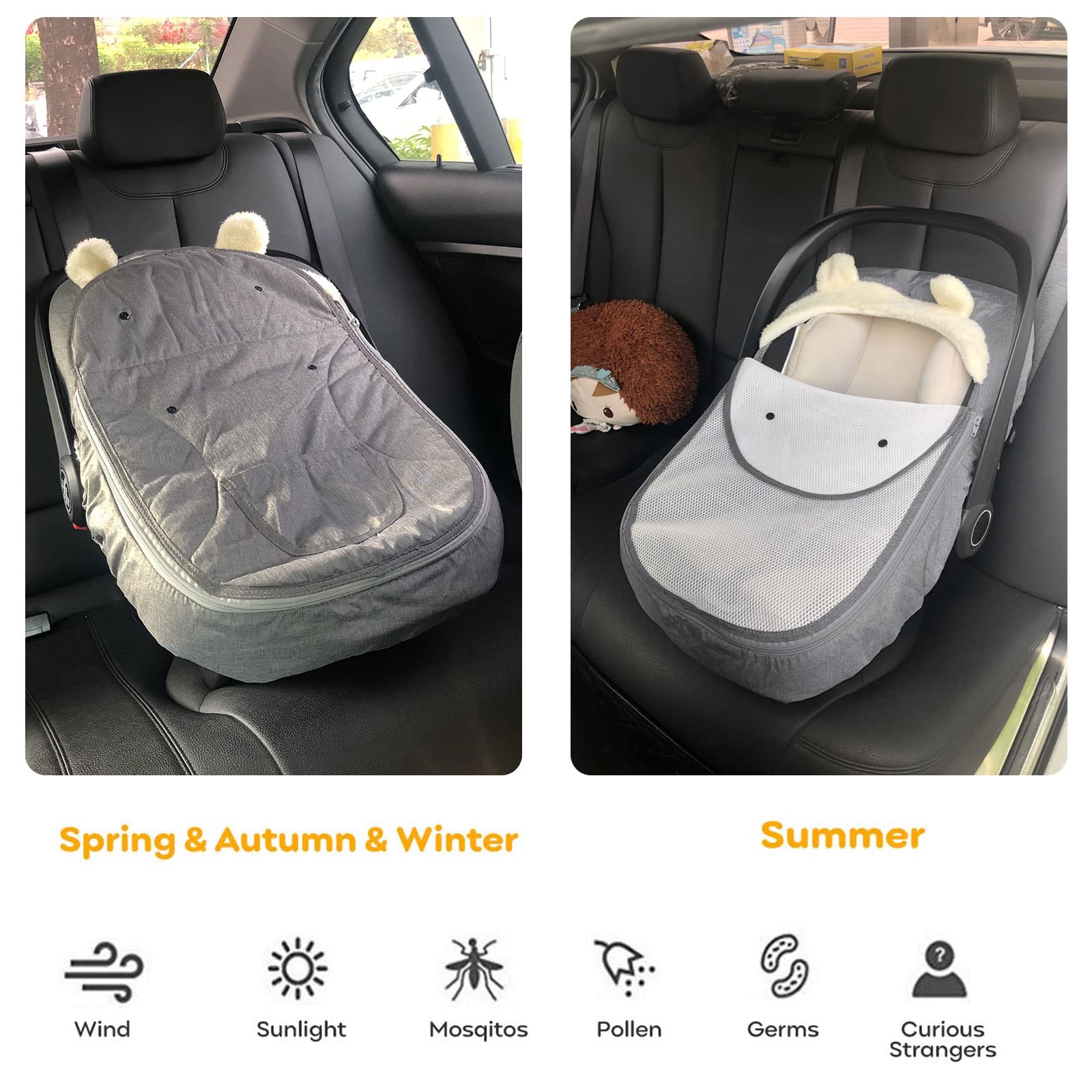 Shsyue baby car seat cover elastic-bottom-fit ensures secure universal compatibility