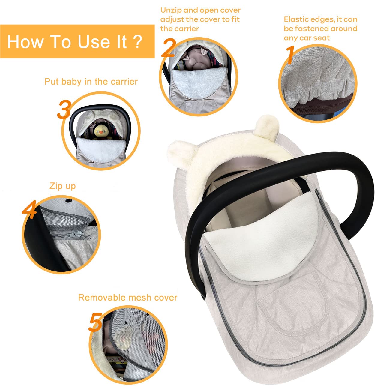 shsyue universal-fit car seat cover fits most seats and strollers