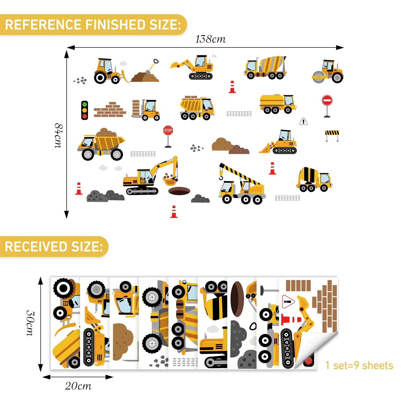 SHUCHING baby playroom decor with construction trucks brings vibrant, educational vibes.