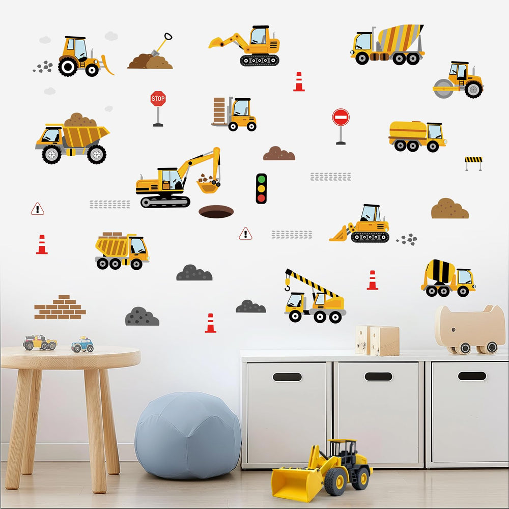 SHUCHING construction vehicle wall decal pack adds playful character to kids' rooms and play areas.