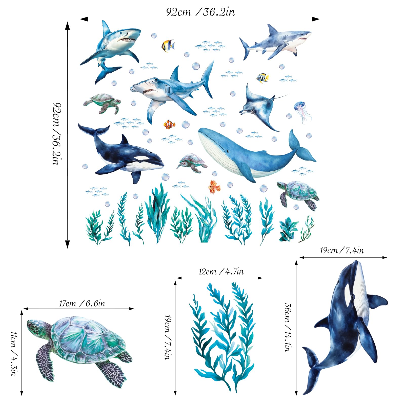 SHUCHING Ocean Assembly-ready wall decal set allows flexible room layout.