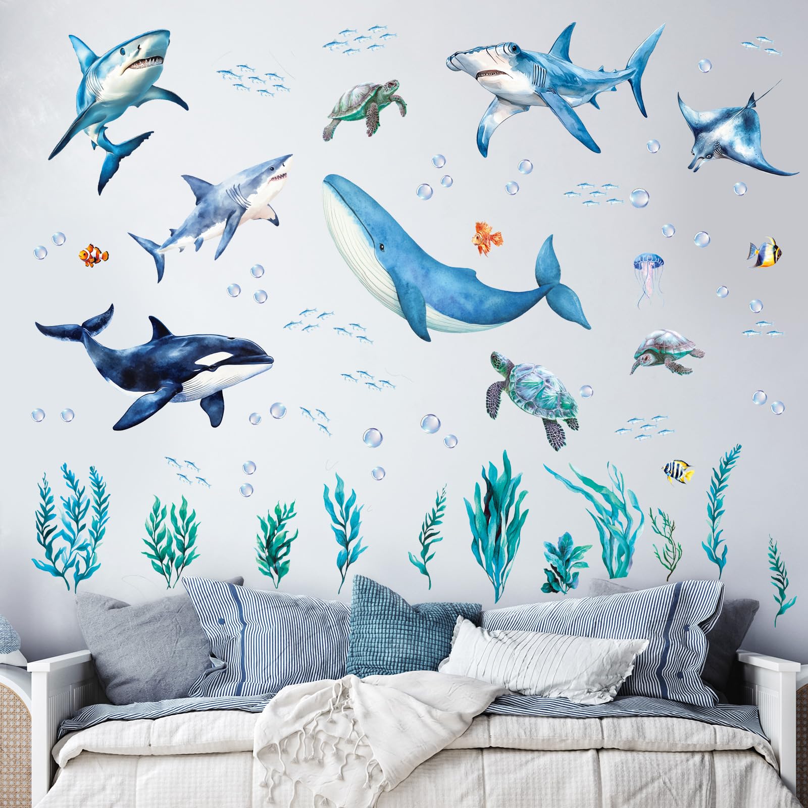 SHUCHING Ocean Nursery wall decal suits baby decor with soft ocean imagery.