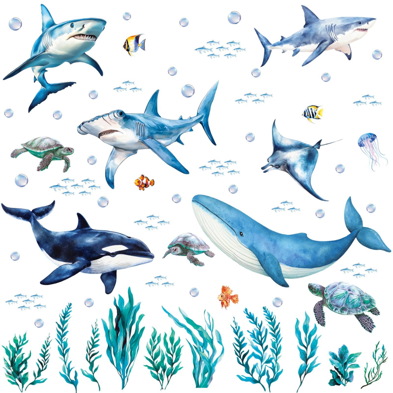 SHUCHING Ocean Shark wall decal adds playful shark detail to a kid's room.