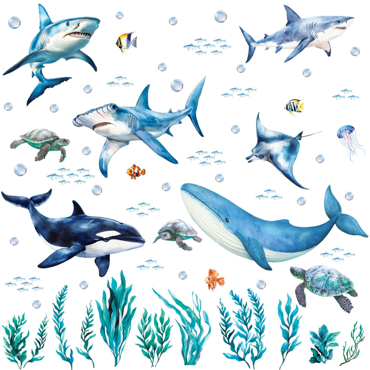 SHUCHING Ocean Shark wall decal adds playful shark detail to a kid's room.