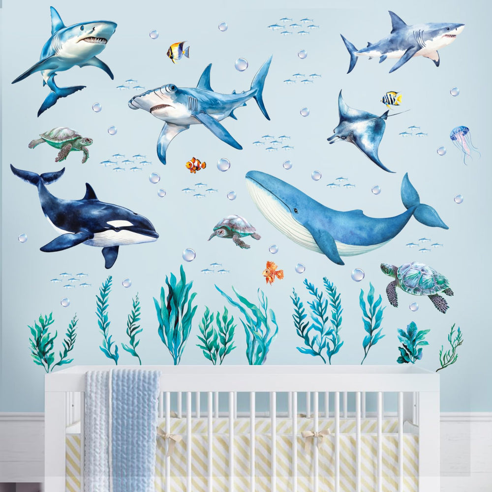 SHUCHING Ocean Underwater Scene wall decal fills playroom with marine life.