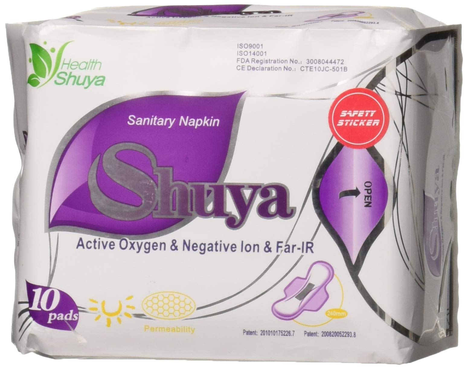 SHUYA regular pad in aluminum foil packaging protects against moisture for travel.