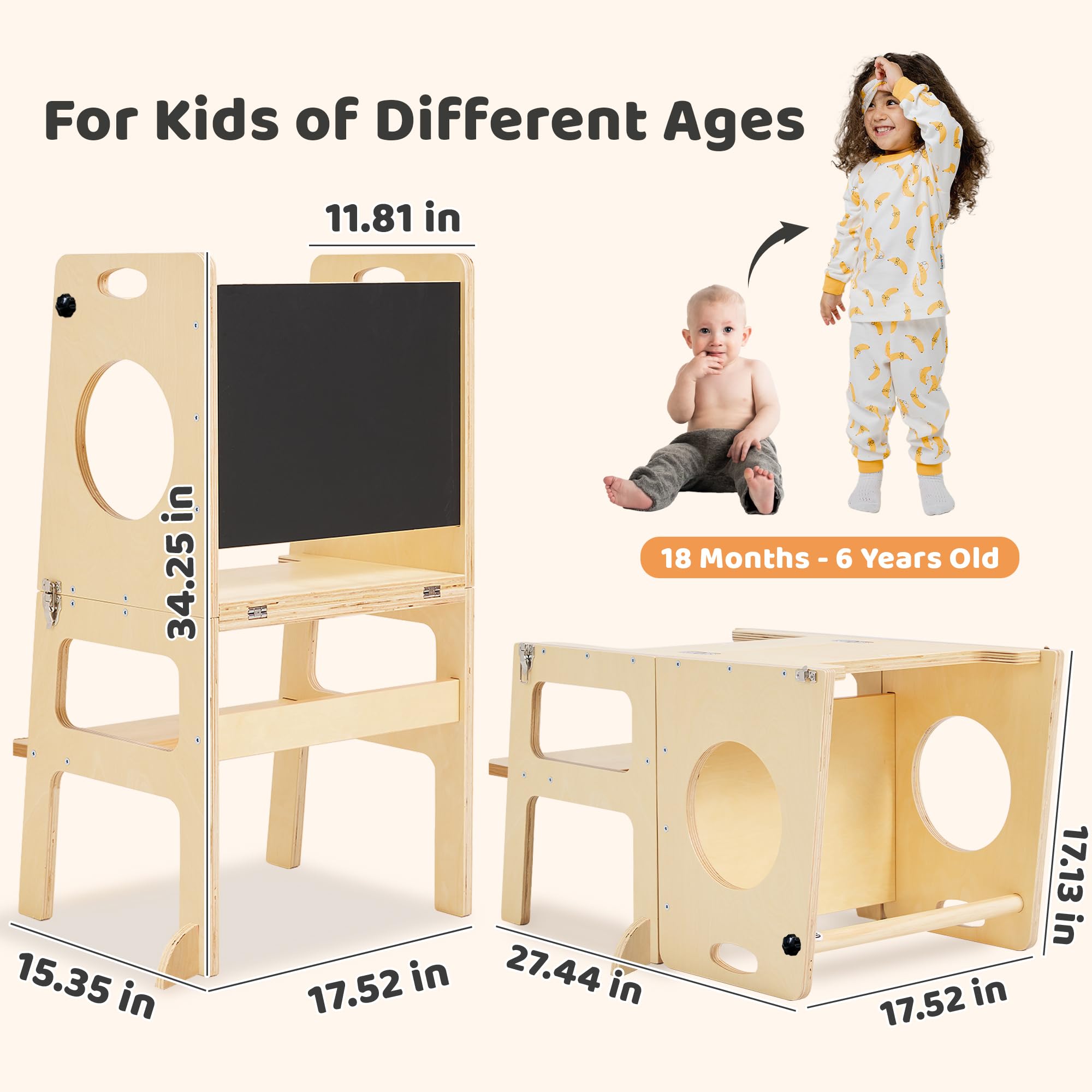 SHWWQUE chalkboard surface on toddler stool boosts creative play