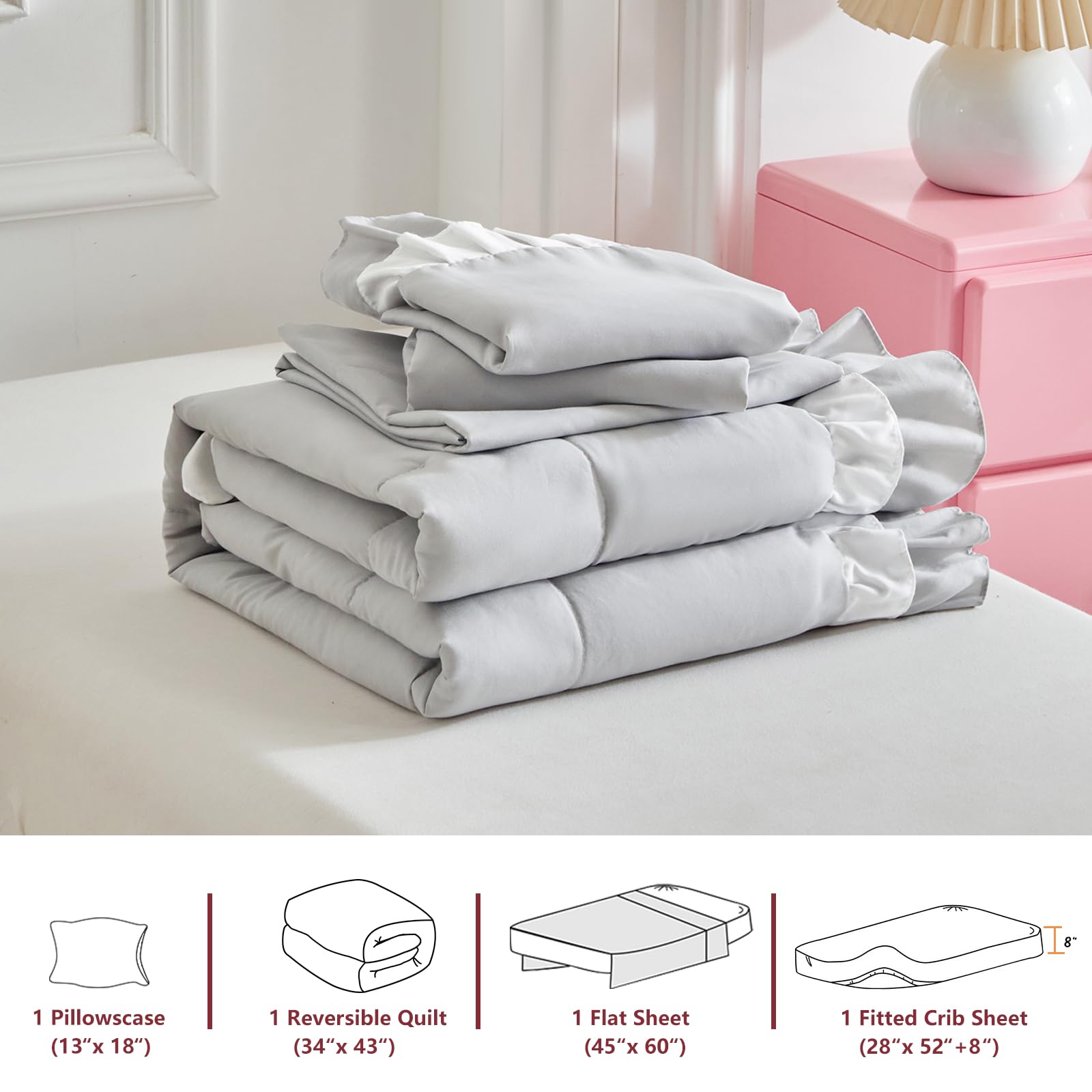 Shxime light-grey nursery-friendly color in a neat bed setup