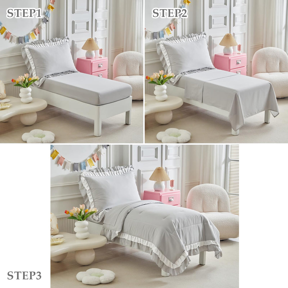 Shxime packaging and presentation highlighting easy-finish bedding for toddlers