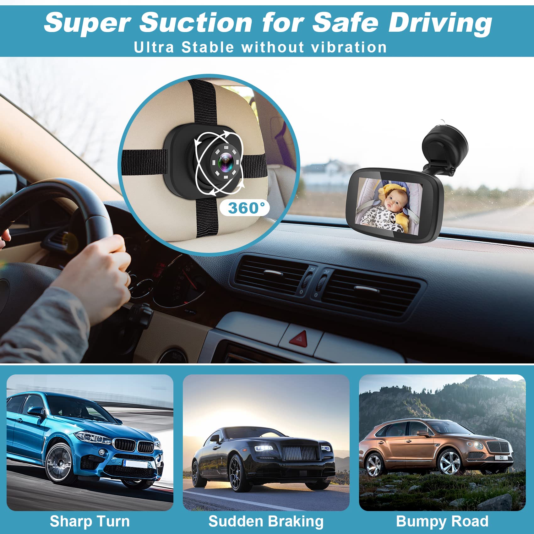 Shybaby air vent bracket attaches the monitor to the dash for flexible placement.