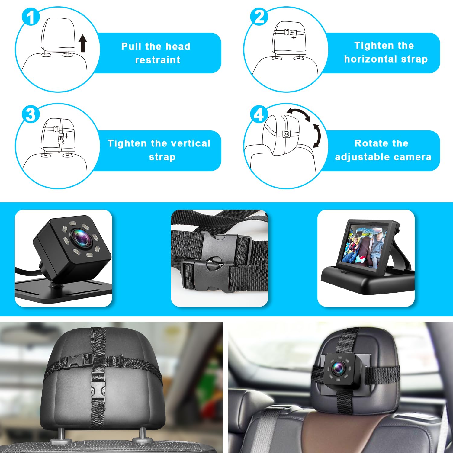 Shynerk Baby car mirror 360-degree camera for flexible rear-seat visibility.
