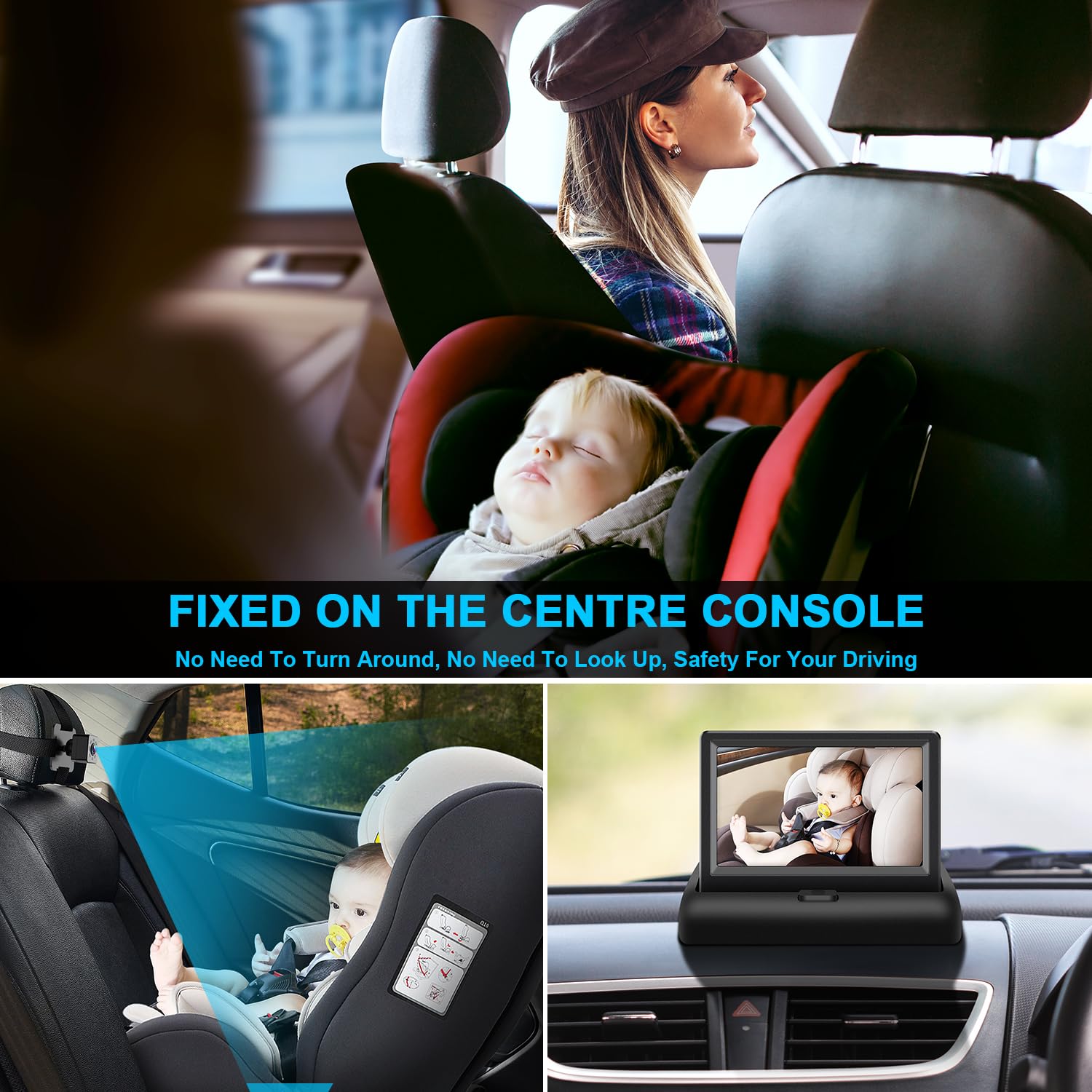 Shynerk Baby car mirror lcd monitor attach enables quick setup.