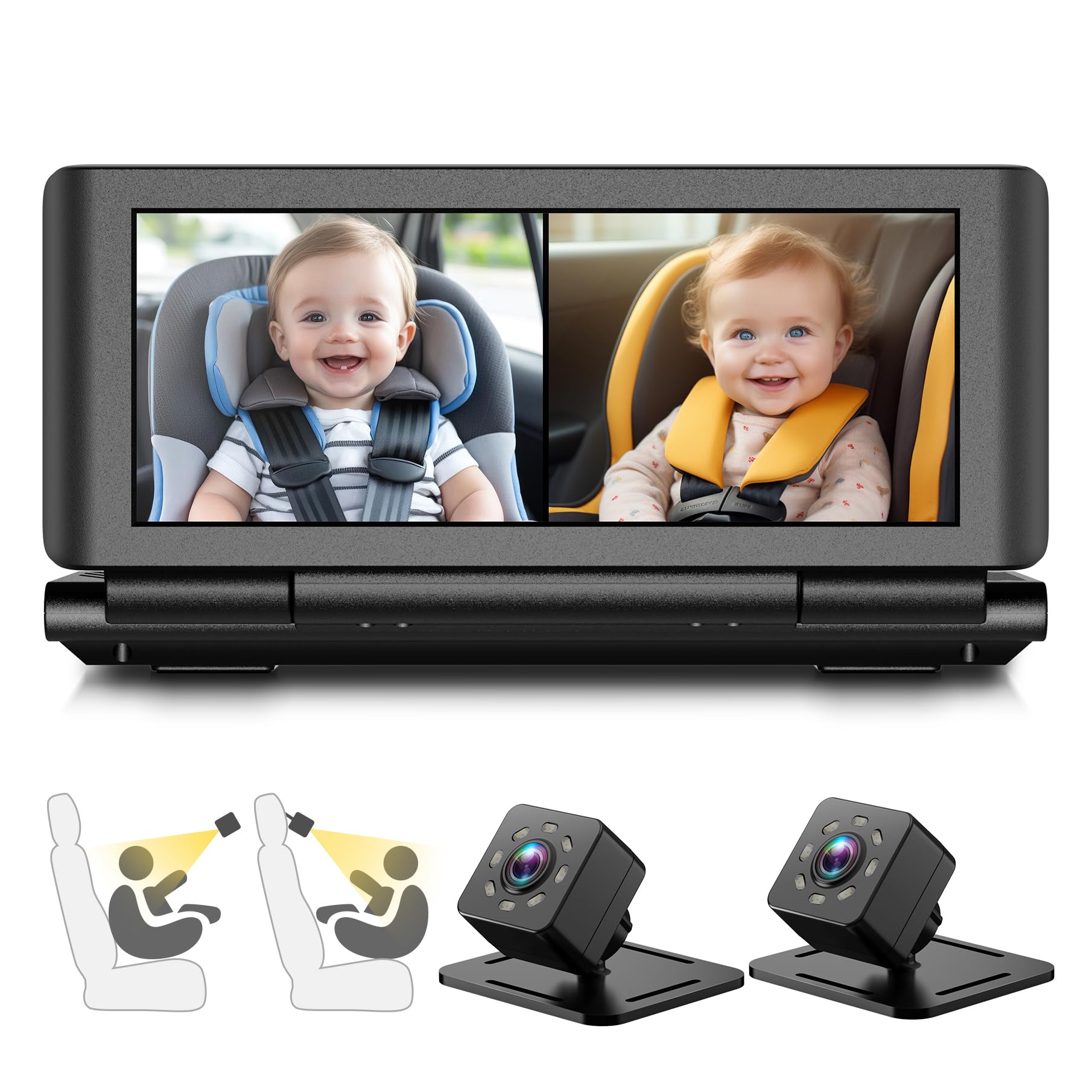 Shynerk Baby Car Monitor dual camera delivers clear, simultaneous views of two rear-seat kids.