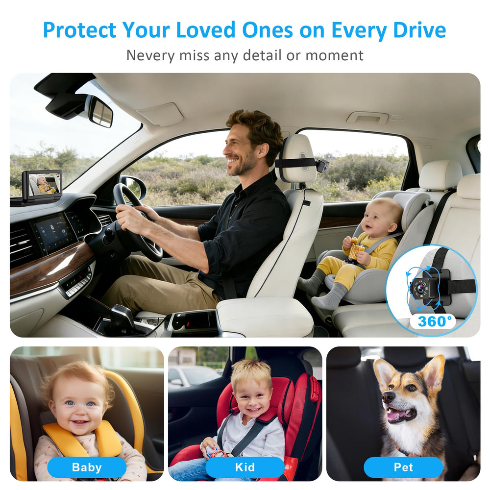 Shynerk Baby Car Monitor installs quickly with rear headrest straps.