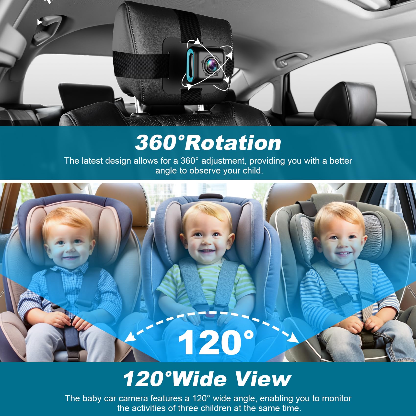 120° wide-angle view fits two or three kids in frame.