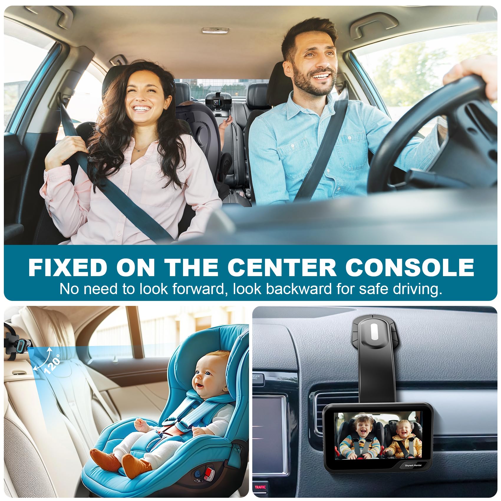 360° rotating camera captures the back seat from every angle for peace of mind.