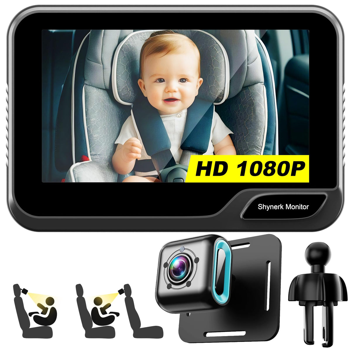 Shynerk Monitor 4.3-inch display offers crisp daytime viewing for rear-seat monitoring.