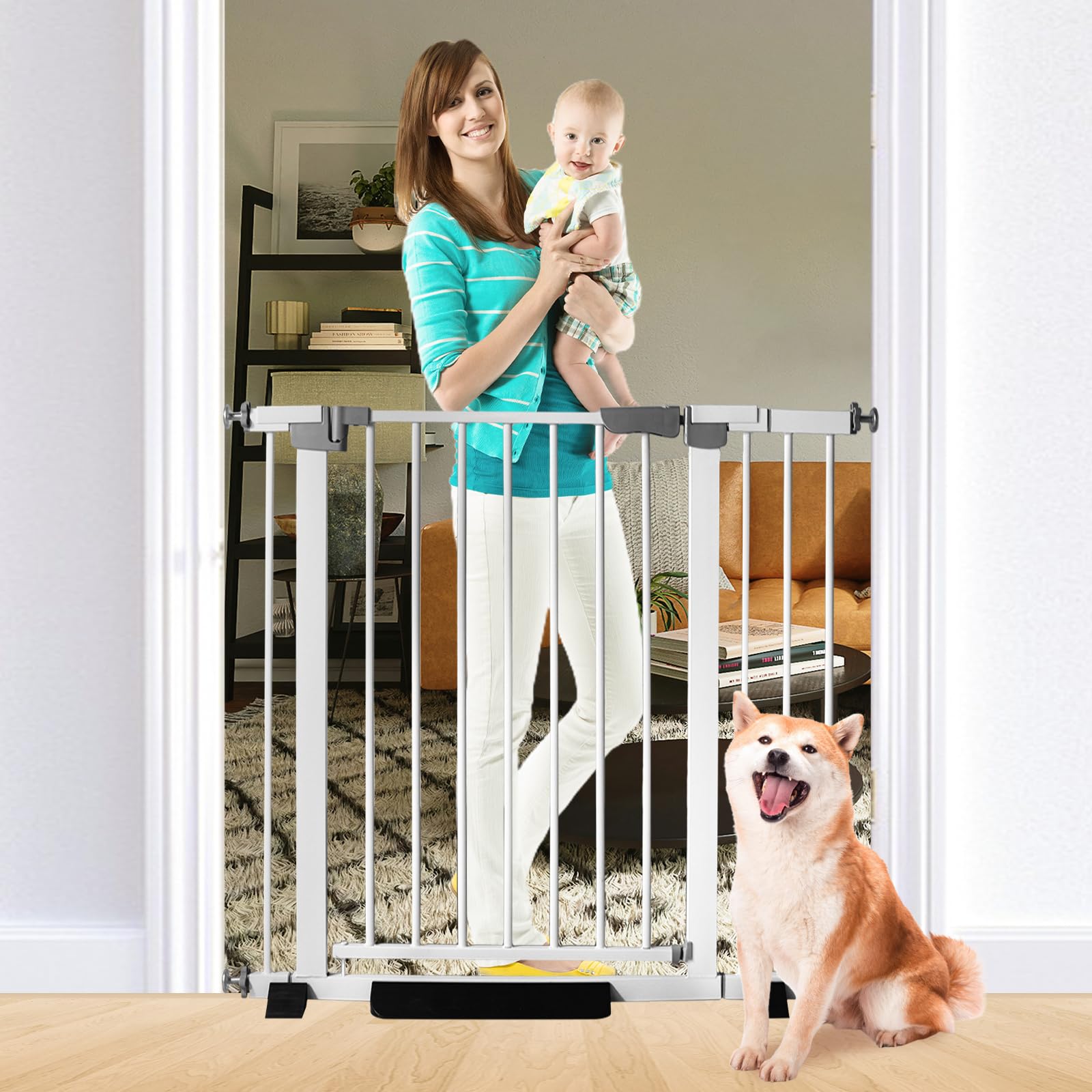 SHYUJAJIE 30 inch gate in use blocks access to a doorway for pets and children