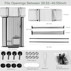 SHYUJAJIE adjustable width gate fits doorways from 29.55 to 40.55 inches.
