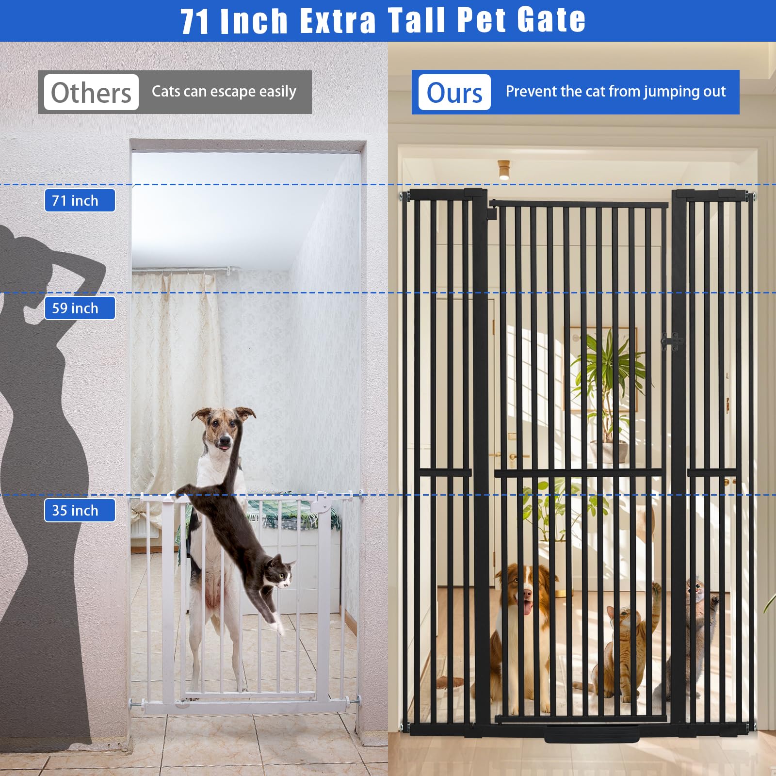 SHYUJAJIE tall gate blocks hallway, keeping cats and small dogs contained.