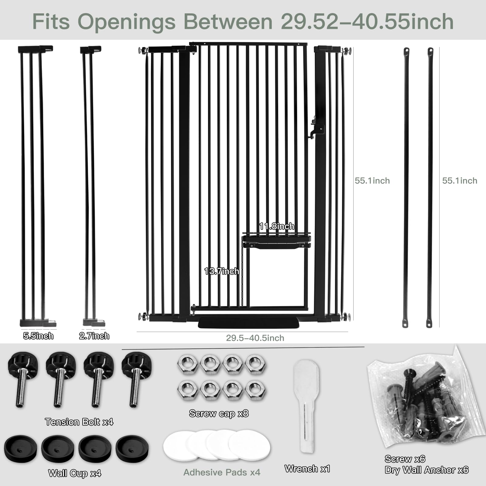 SHYUJAJIE adjustable-width gate supports openings from 29.55 to 40.55 inches