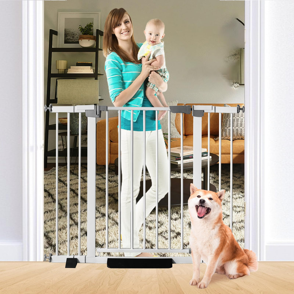 SHYUJAJIE 30-inch baby gate steel frame for sturdy doorway safety.