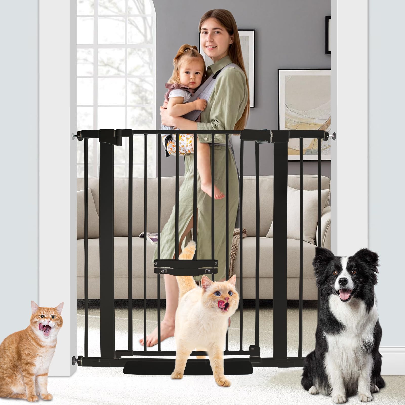 SHYUJAJIE 37-inch gate with cat door for kids and pets.