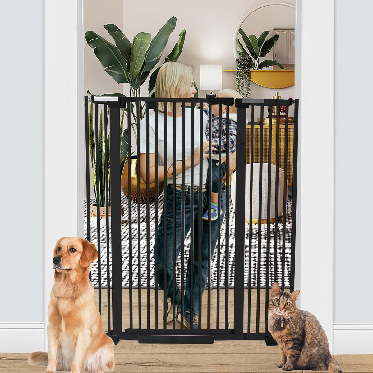SHYUJAJIE 51.18-inch extra tall gate keeps pets safely contained at doorways.