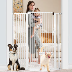 SHYUJAJIE 55-inch tall cat gate with door keeps pets contained safely.