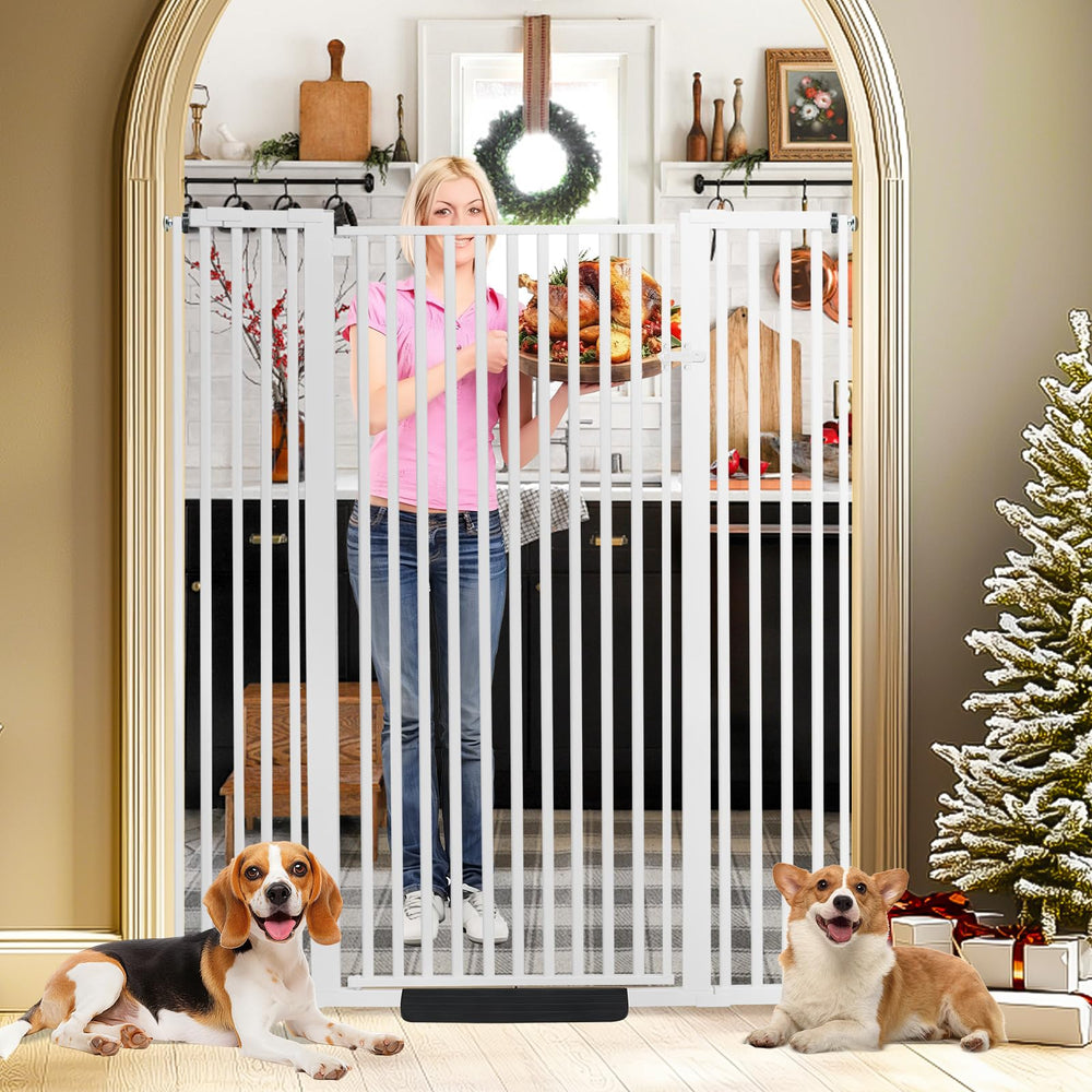 SHYUJAJIE 59-inch extra tall gate in doorway keeps playful cats contained.